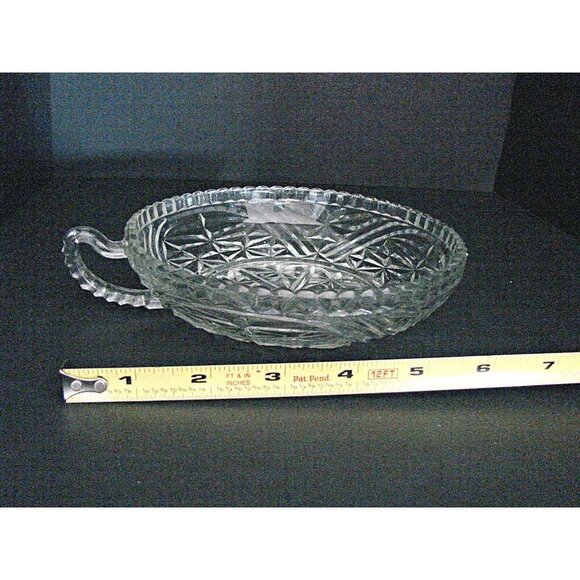 1960 Anchor Hocking Nappy Dish Bowl Stars and Bars Handle Candy 6x1.5" Vintage - Picture 7 of 8